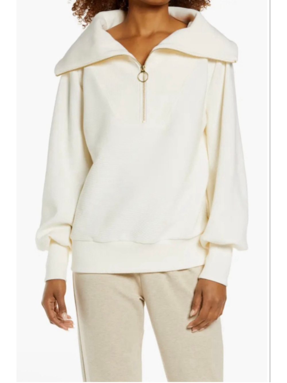 NWOT Varley Cream Vine Ottoman Half Zip Pullover Standard L